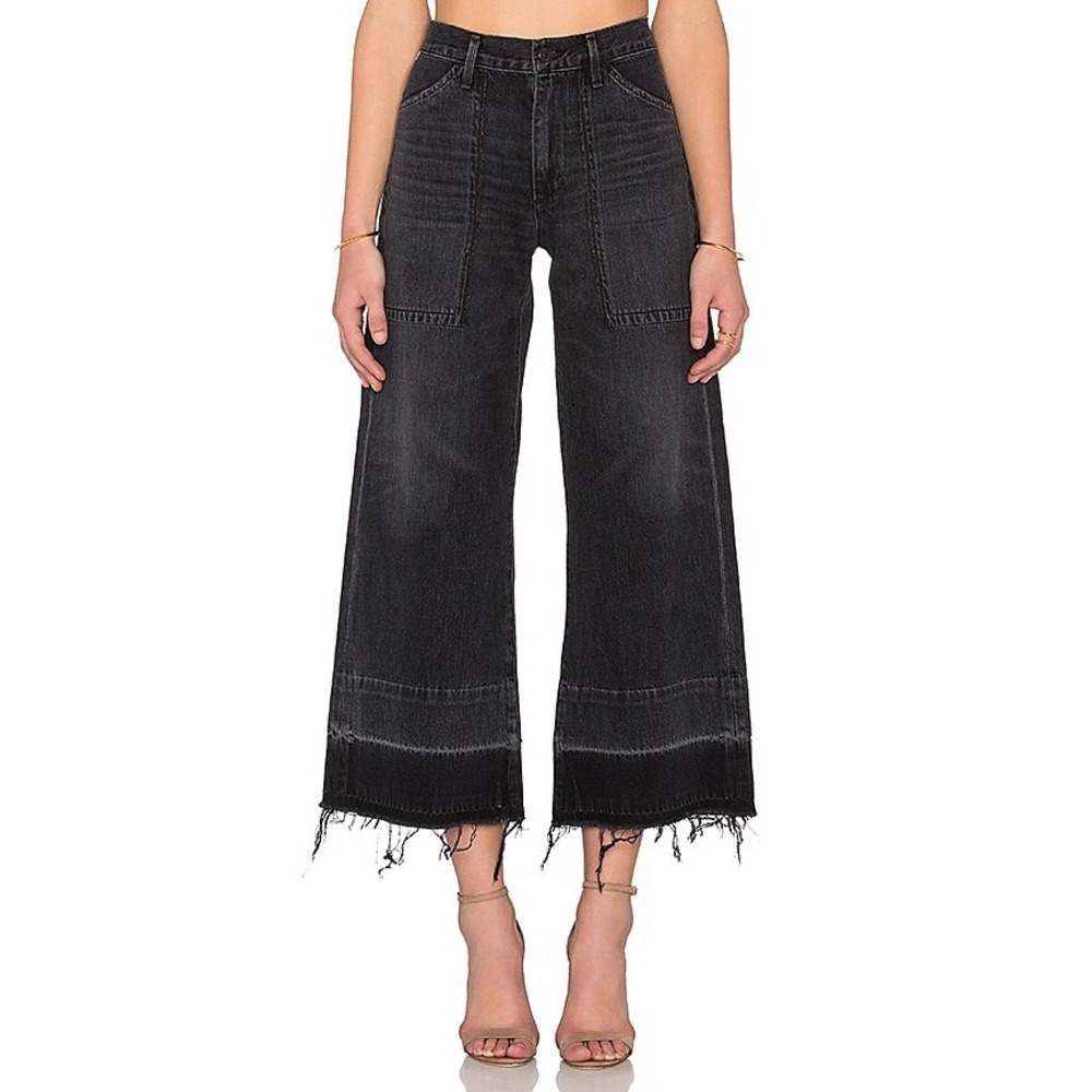 Citizens of Humanity Melanie High Rise Wide Leg Crop Jeans Womens 27 Black Hawk